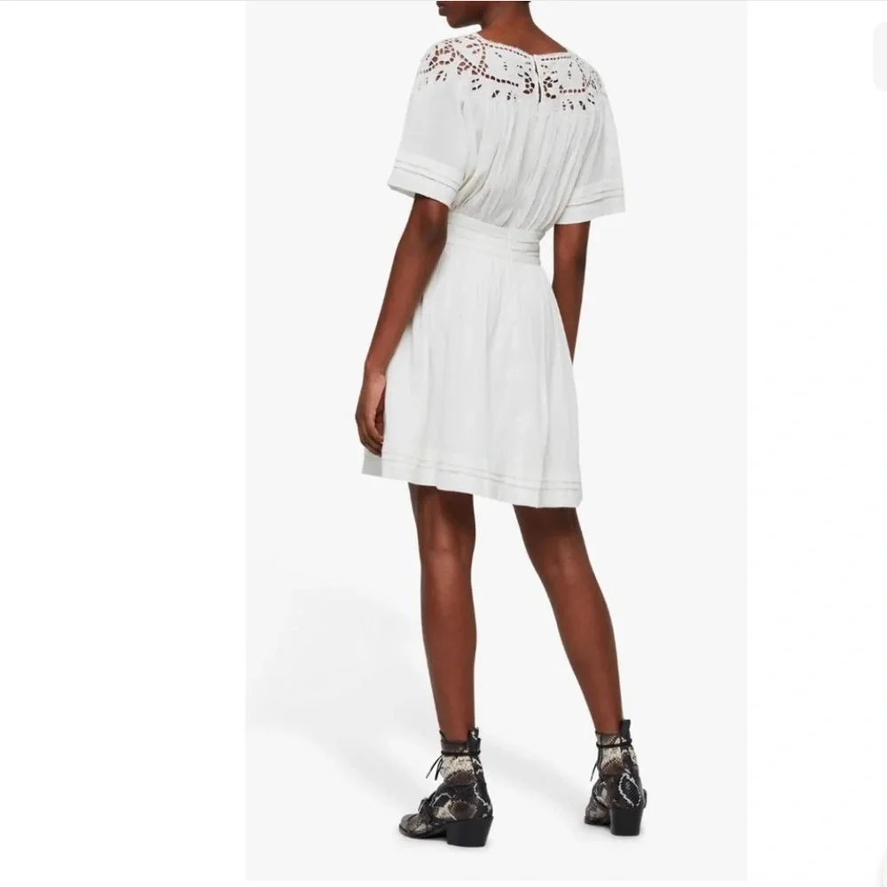 NWT $228 ALLSAINTS | Lisa white cotton eyelet lace bride tie mini dress size XS